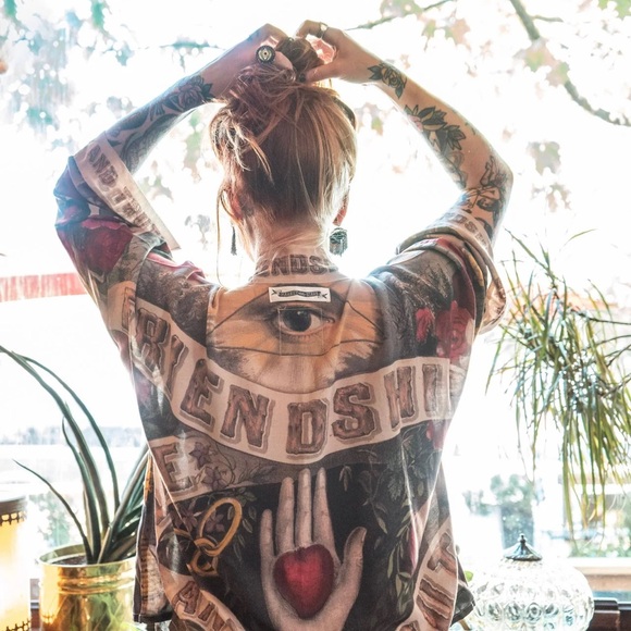 Market of Stars Jackets & Blazers - Market of Stars Frienship Love & Truth Bamboo Short Mlticolored Kimono Jacket OS